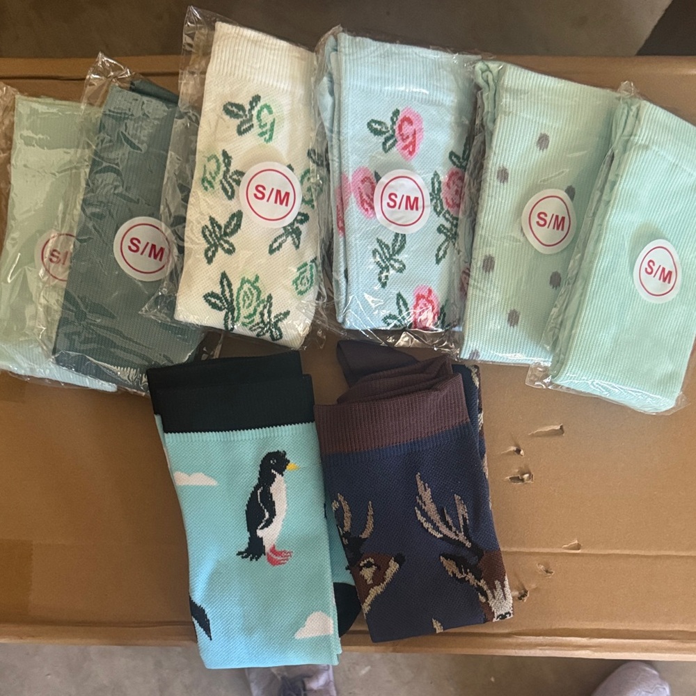 Colorful Patterned Compression Socks Set Of 8. Ne… - image 1